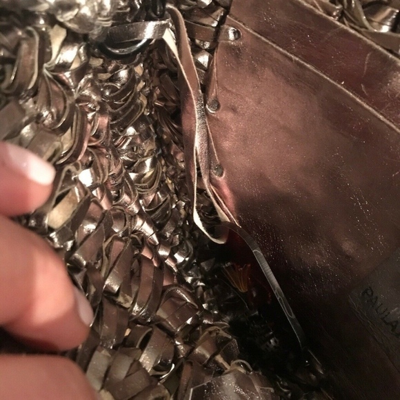 Paula Ferber Metallic Pewter Leather Woven Bag